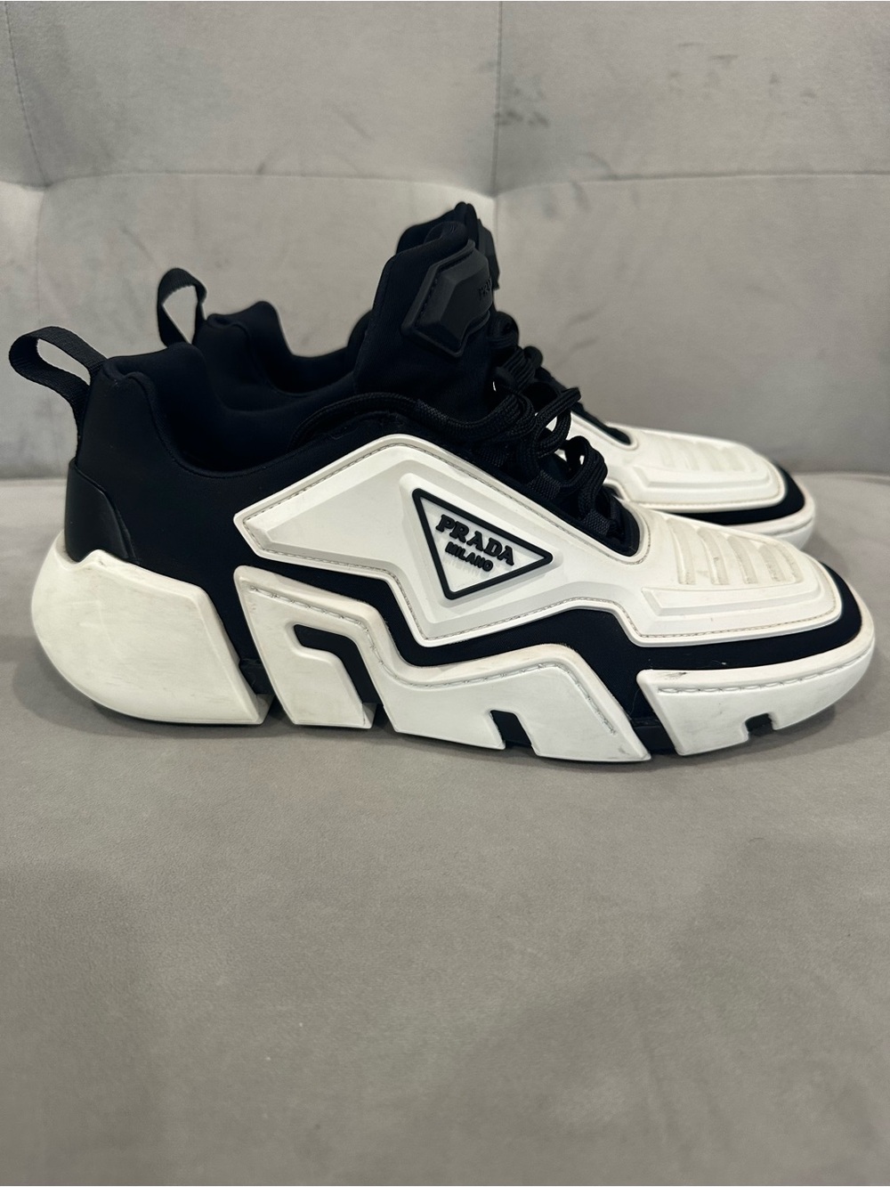Prada Men’s Chunky Lace-Up Sneakers - Black & White